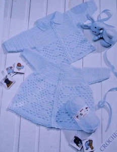CROCHET PATTERN DK BABY MATINEE JACKET & CARDIGAN 4 SIZES PREM - 2 YEARS - Picture 1 of 1