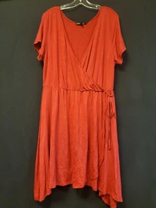 Living Doll Los Angeles Red Faux Wrap Stretchy Cotton Blend Short Dress SZ 1X - Picture 1 of 6