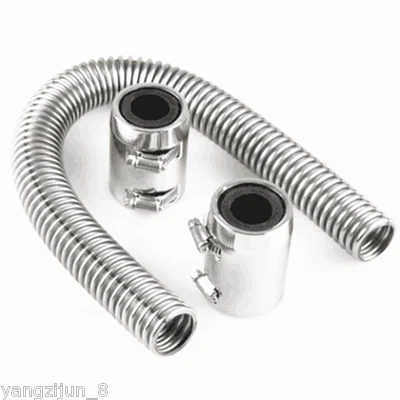 24" Polished Stainless Steel Flexible Radiator Hose Kit W/Upper Lower End Caps - Image 1 of 4