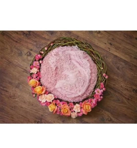 Newborn Baby Photography Shoot Backdrop Flower Basket Wood Floor Backdrop - Picture 1 of 4