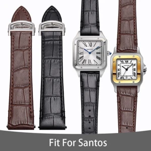 REPLACEMENT WATCH BAND FIT FOR CARTIER SANTOS WSSA0010 WSSA0018 LEATHER STRAPS - Picture 1 of 19