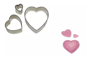 HEART CAKE CUTTER STAINLESS STEEL 3 SET PME DECORATING SUGAR CRAFTING BAKING ! - Picture 1 of 12