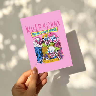 killer klowns from outer space art print / pastel horror movie poster / handmade - Изображение 1 из 2