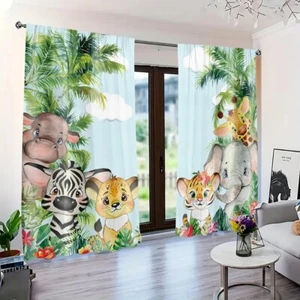 2 Panels Jungle Animals Cartoon Curtains Window Drapes for Bedroom Living Room - Picture 1 of 39