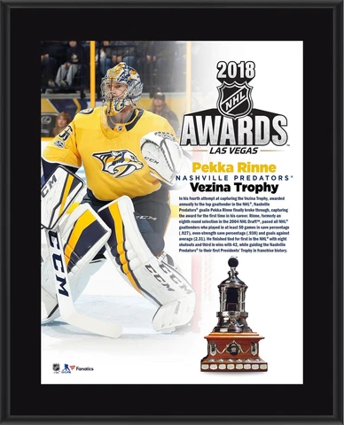 Pekka Rinne Nashville Predators 10.5" x 13" 2018 NHL Vezina Trophy Winner Plaque Cover