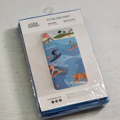 Cuna ajustada de satén 100 % algodón Rookie Humans 52" x 28" Surf Ocean Tiger Zebra Foto 1 de 4