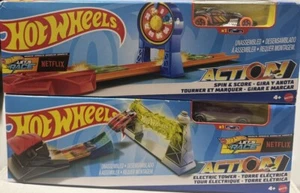 Set Of 2 Hot Wheels Classic Action Stunt Track Sets Mattel - Black & Purple Car - Picture 1 of 15
