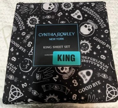 Nuevo con etiquetas Juego de sábanas Cynthia Rowley KING negro tabla Ouija calavera estrellas luna Halloween Foto 1 de 2