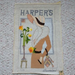 VTG HARPER'S Bazaar Magazine Needlepoint Petit Point Lady Art Deco Incomplete - Picture 1 of 11