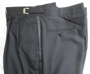 Black Traditional Tuxedo Trousers Wool Pants Adjustable Waist Choose Your Size - Picture 1 of 2