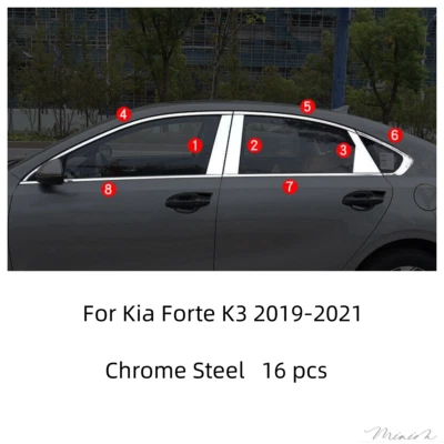 Para Kia Forte K3 19-21 Acero Cromado Ventanas Pilar Tira Alféizar Moldura Cubierta Borde Foto 1 de 4