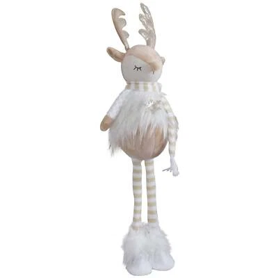 Hirsch Deko Figur 56cm groß stehend Rentier Elch Weihnacht Winter beige weiß - Bild 1 von 2