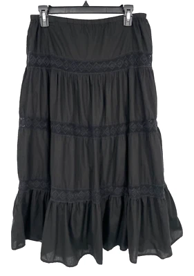 Falda midi de ganchillo ALC ATLAST CLASSICS para mujer S/M algodón negra con gradas línea A Foto 1 de 4