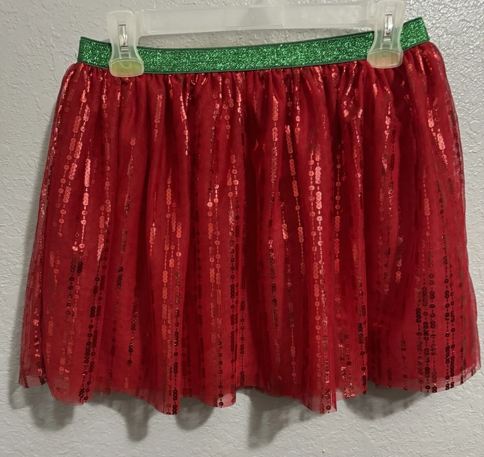Holiday Time Tutu Skirt Youth Girl Red Green Sparkle Sequin 3 Layers  XL 14-16  - Image 1 of 3