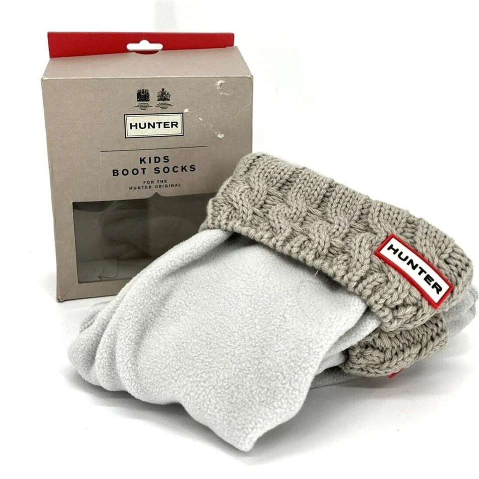 Hunter Boot Socks Tall Cable Knit Fleece Youth XL Tall Greige (grey/beige) - Image 1 of 4