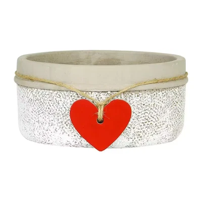 Heart 6.5 In. Whitewash Concrete Bowl Planter - Image 1 of 4