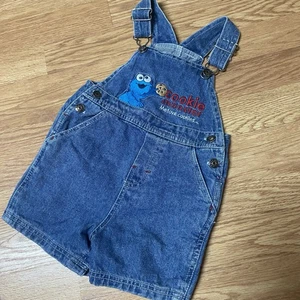Vintage Sesame Street Cookie Monster Denim Overalls Baby Jean 12 Month 2002 - Picture 1 of 20