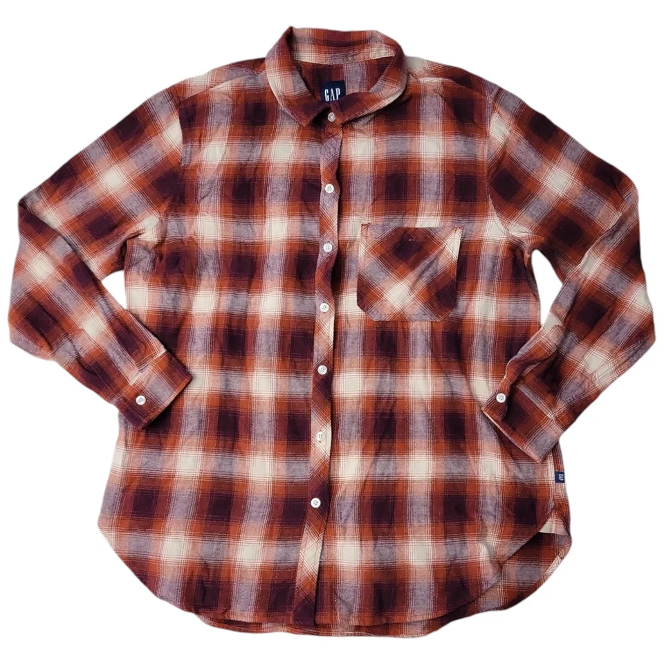 Gap Relaxed Flannel Shirt Womens Large Pocket Long Sleeve Cotton Button-Up
