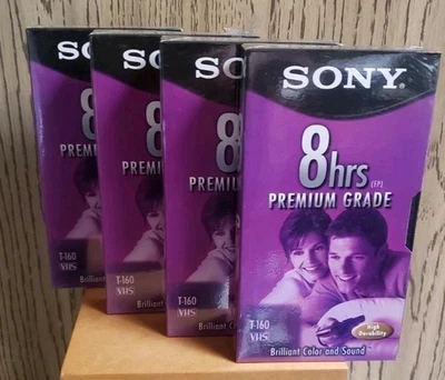 Видеокассеты SONY T-160 VCR/VHS T-160VL премиум класса 8 часов 4 упаковки новые запечатанные - Изображение 1 из 4