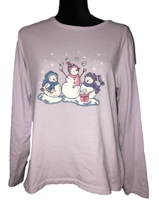 Fashion Bug Womens Christmas Shirt XL Light Purple Snowmen Selling Snowballs USA - Picture 1 of 10