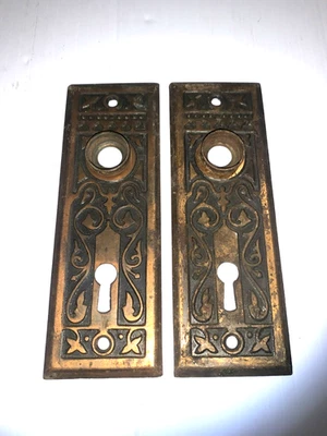 Antique Victorian Eastlake Style Brass Door Plates PAIR - Image 1 of 2