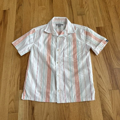 Lucky Brand Boy’s Short Sleeve Button Down Stripe Shirt Size Small Preppy - Image 1 of 4