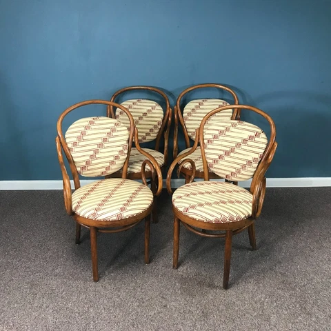 Set of 4 Vintage French Bistro Bentwood Chairs Cover