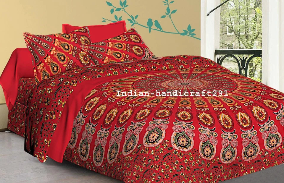 Indian Mandala Boho Bedding Set Quilt 100% Cotton Duvet Cover King Size Hippie - Image 1 of 2