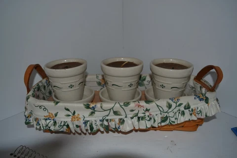 Longaberger Ceramic Candle Basket 1976 Signed With Plastic Liner Cover