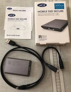 LaCie 500GB Mobile SSD Secure USB-C Drive SRD0FV5 - Photo 1/1