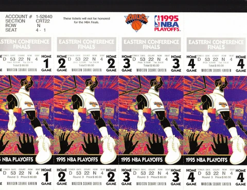 NEW YORK KNICKS 1995 EASTERN CONFERENCE FINALS NBA PLAYOFFS TICKET SHEET MSG Cover