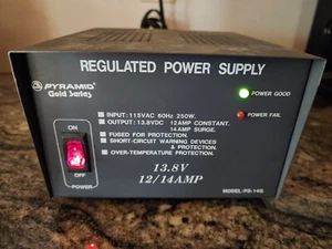 Pyramid PS-14G Gold Series Regulated Power Supply 13.8VDC 12/14 Amp POWERS ON  - Afbeelding 1 van 4