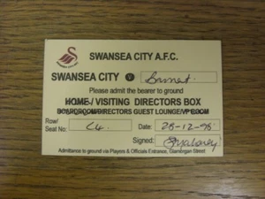 Boleto 28/12/1998: Swansea City v Barnet [Caja de directores visitantes/Salón de invitados]. - Imagen 1 de 1