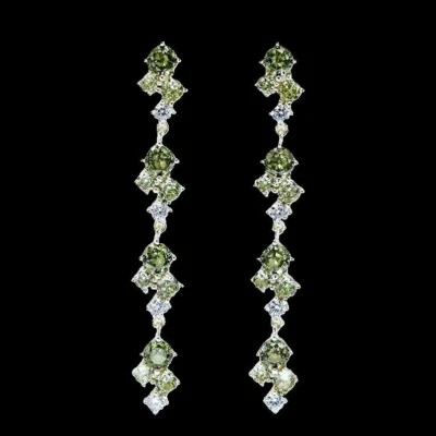 Pendientes de plata de ley 925 de 3-4 mm con zafiro peridoto de 2"" chapados en oro amarillo Foto 1 de 3