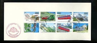 Postal History FDC #1287-1294 Dominica 1991 trains railroads Switzerland - Image 1 of 2