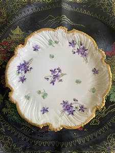 Porcelain T&V France 9” Dish Purple Violet Gold Trimmed Vtg EUC - Foto 1 di 4