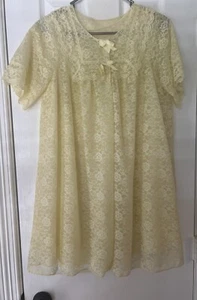Shadowline Vintage 60er Baby Puppe Nachthemd Set Nylon transparente Spitze kurz gelb - Bild 1 von 12