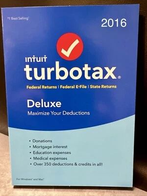 Turbotax 2016 Deluxe Federal + State CD version BRAND NEW SEALED lit Damage case - Image 1 of 4