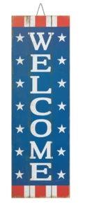 July 4th American Flag Red White Blue Home Welcome Sign Door Wall Decor - Picture 1 of 5