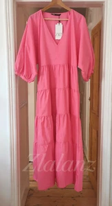 Zara SS22 Long Flowing Voluminous Poplin Panelled Dress S L Fuchsia BNWT