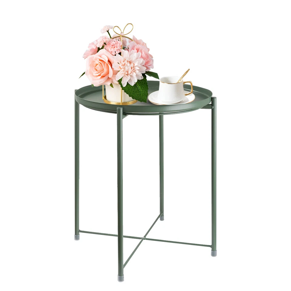 HOMRITAR Round Metal Side End Table Living Room With Shelf Bedside Nights - Image 1 of 1