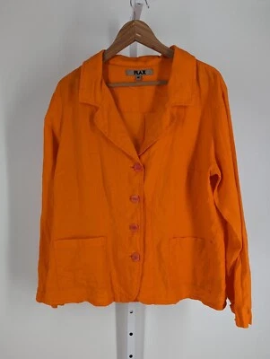 Flax By Jean Engelhart Safety Orange Linen Artist Lounge Work Jacket Blazer M - Image 1 of 4