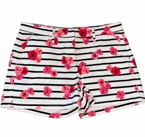 Elle Venice White Shorts With Flowers & Black Stripes Size 8 - Picture 1 of 5