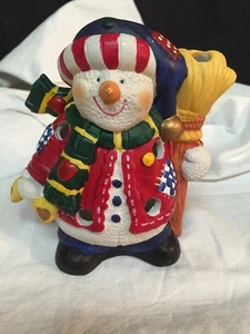 Resin Christmas Holiday Winter Snowman Votive Candle Holder 5"x4" - Picture 1 of 8