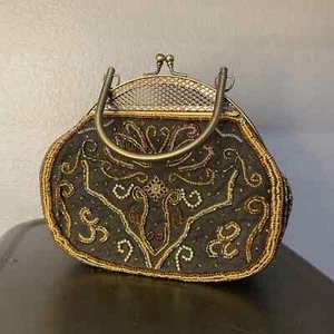 Retro Vintage Beaded Embroidered Art Deco Collectible Purse w/ Handle & Strap - Picture 1 of 14