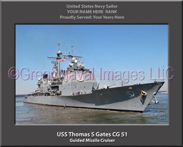 USS Thomas S Gates CG 51 Personalized Canvas Ship Photo Print Navy Veteran Gift - Image 1 of 1