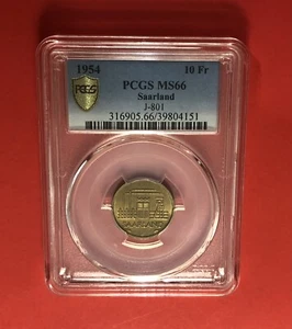 SAARLAND -1954- UNZIRKULIERT 10 FRANKLIN MÜNZE, BEWERTET VON PCGS MS66. - Bild 1 von 4