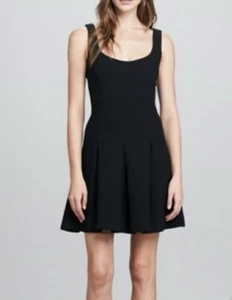 MILLY Black Sleeveless Wool Blend Lined Pleated Fit And Flare Dress Sz 8 - Picture 1 of 9