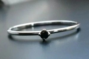 925 Sterling Silber Verlobungsring echter schwarzer Diamant Gr. 17,18,19,20 - Picture 1 of 2
