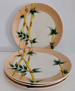 4 Dinner Weil Ware Malay Bambo Coral 9.5" plates, Vintage California Pottery - Picture 1 of 14